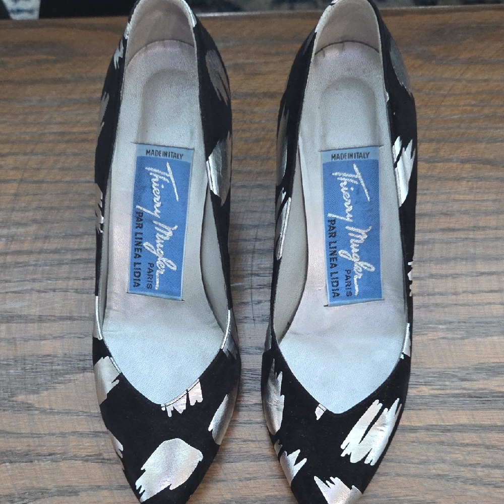 Thierry Mugler Elegant Black and Silver Heels